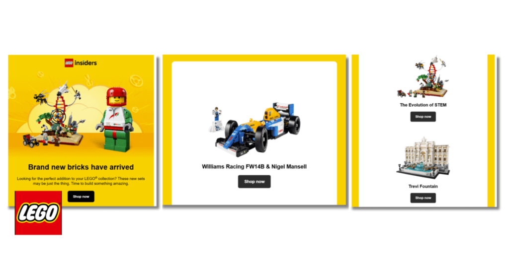 lego email featuring new lego sets and brand new bricks have arrived