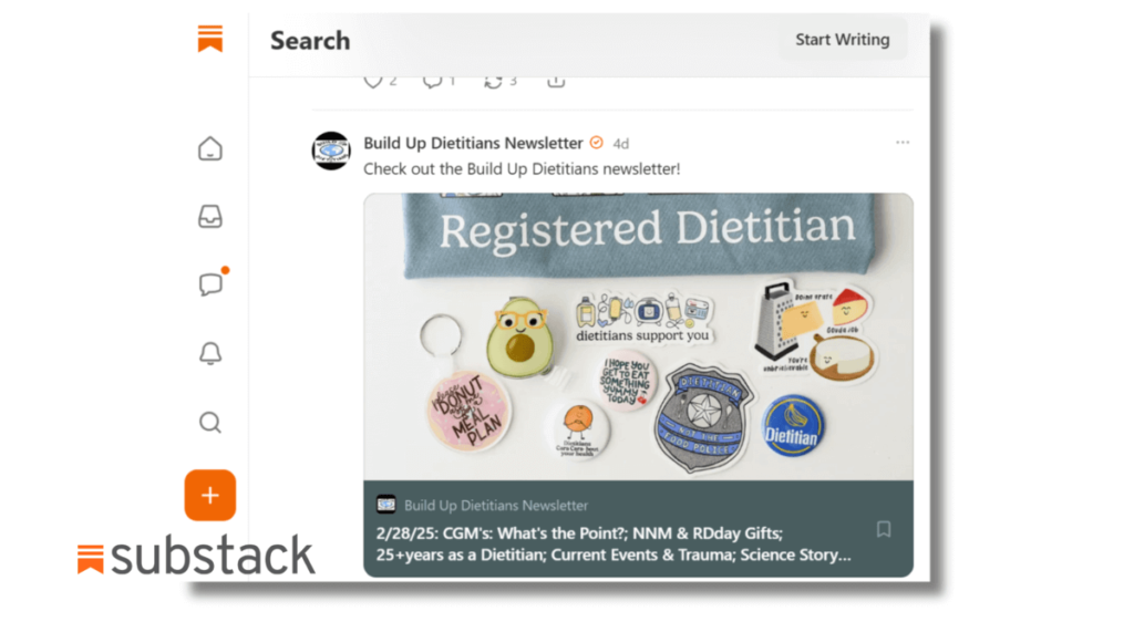 substack screenshot featuring newsletter post about registered dietitians