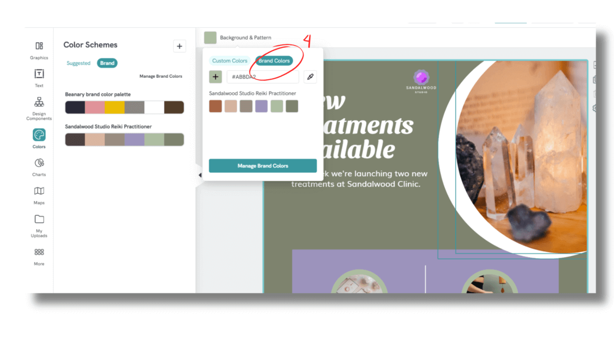 screenshot of piktochart ai newsletter design software interface with focus on color schemes