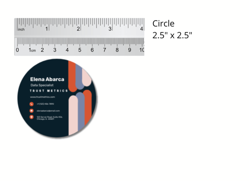 visual example of circle business card dimensions