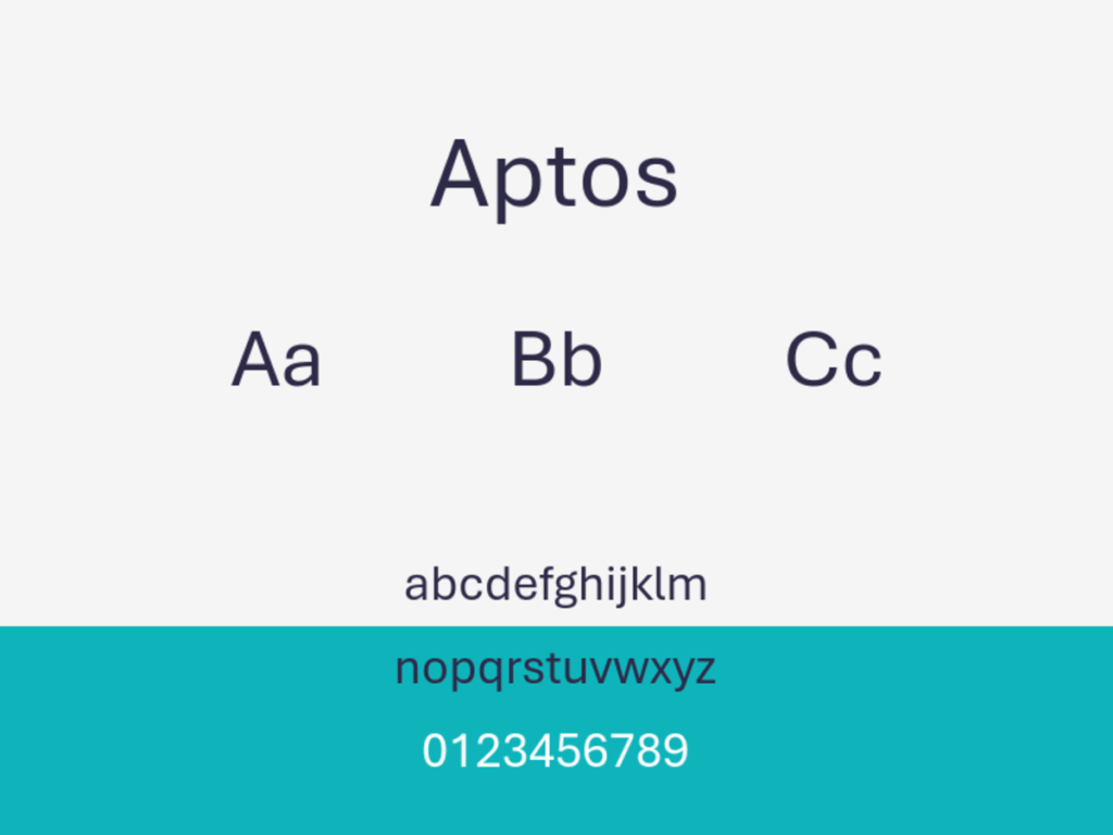 aptos font sample: uppercase and lowercase alphabet and numerals