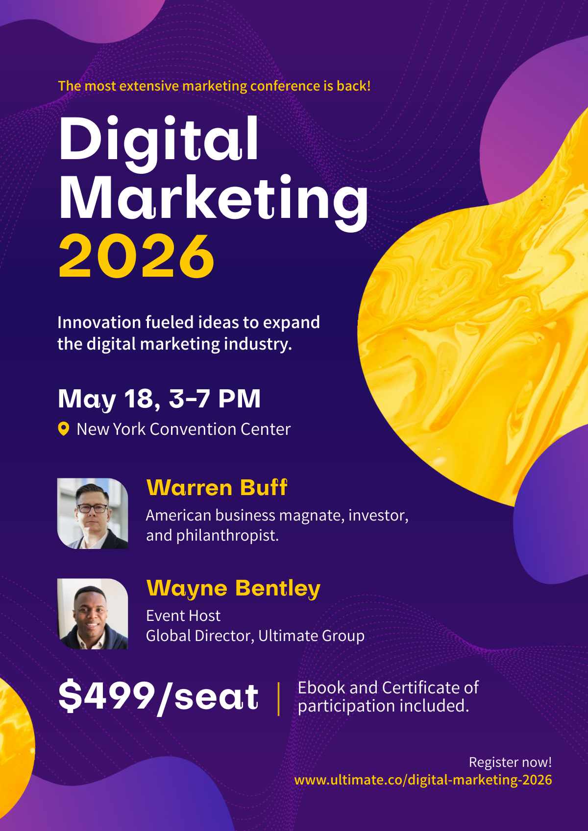 this is a poster about a digital marketing conference for a piktochart article about contrast in design