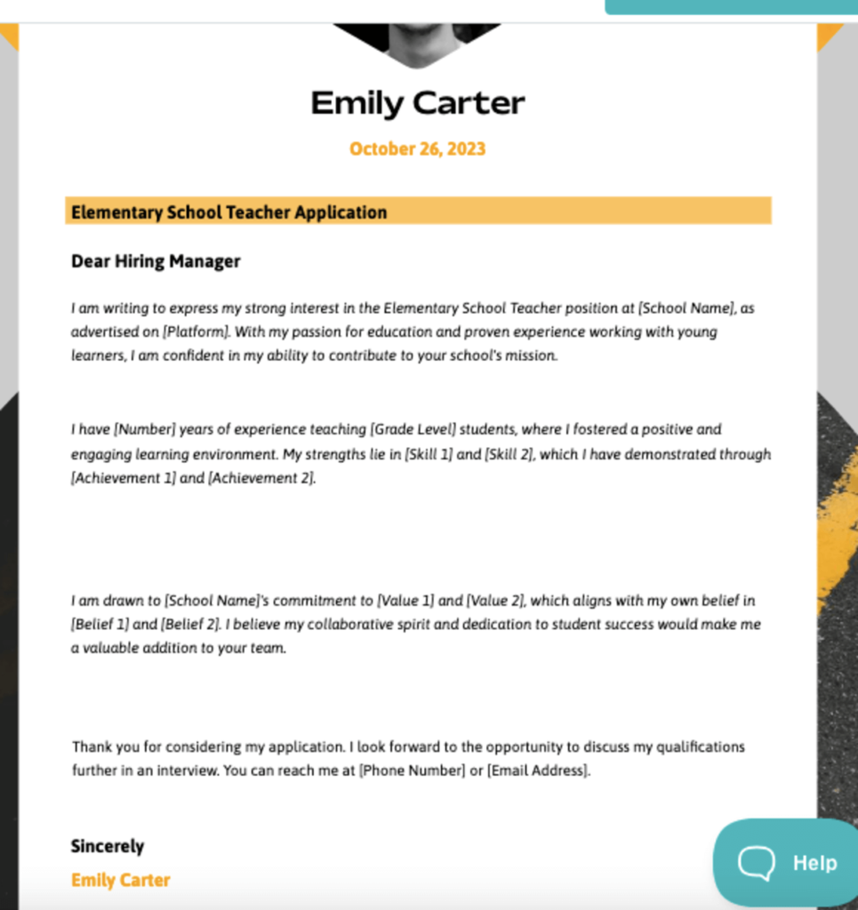 an example of a generic cover letter