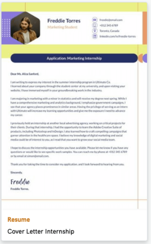 an example of a professional cover letter
