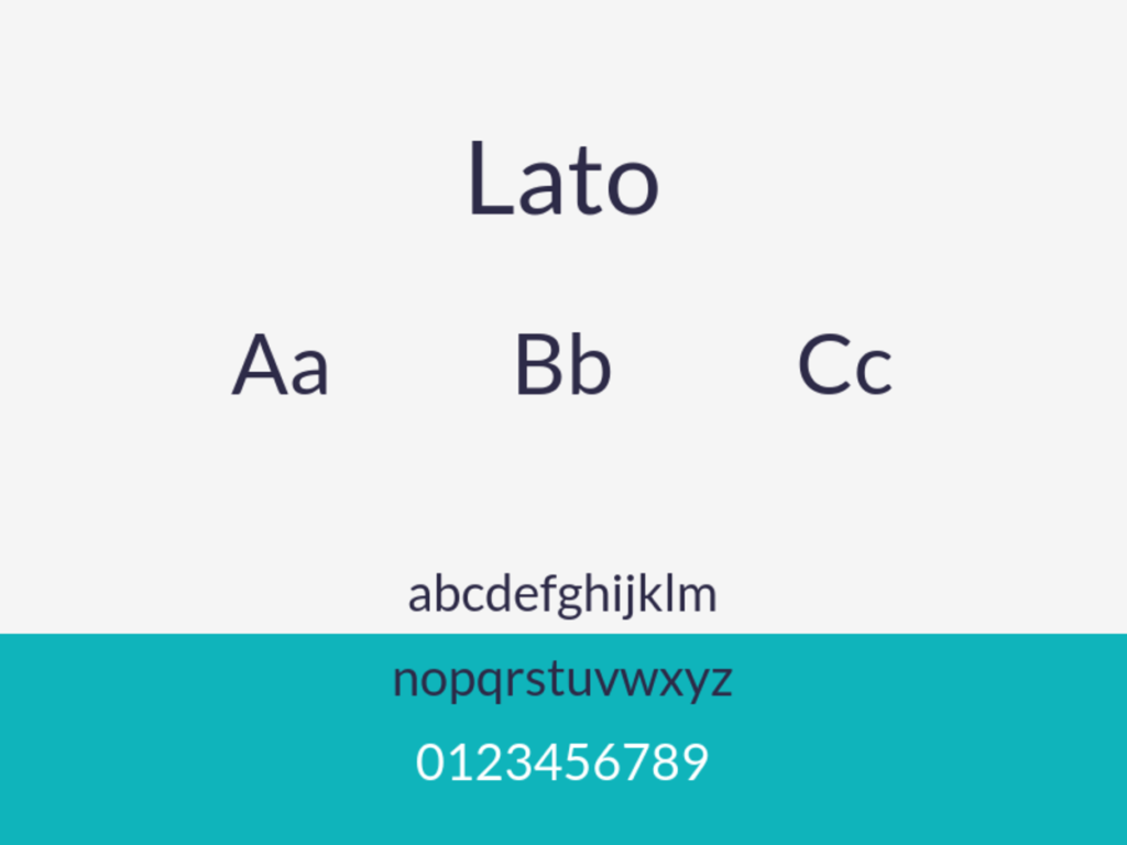 lato font sample: uppercase and lowercase alphabet and numerals