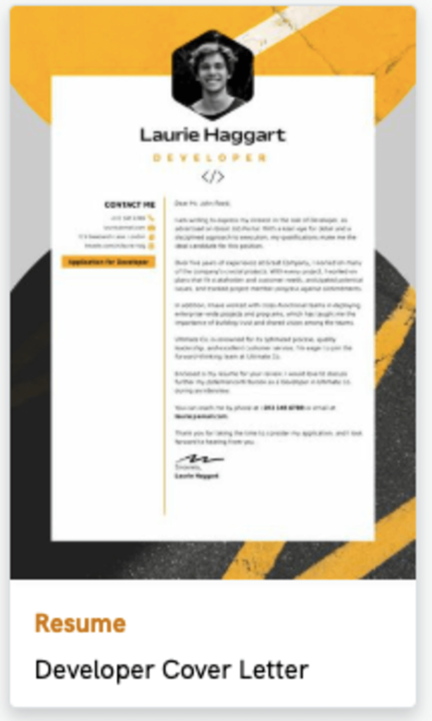 an example of a developer's cover letter