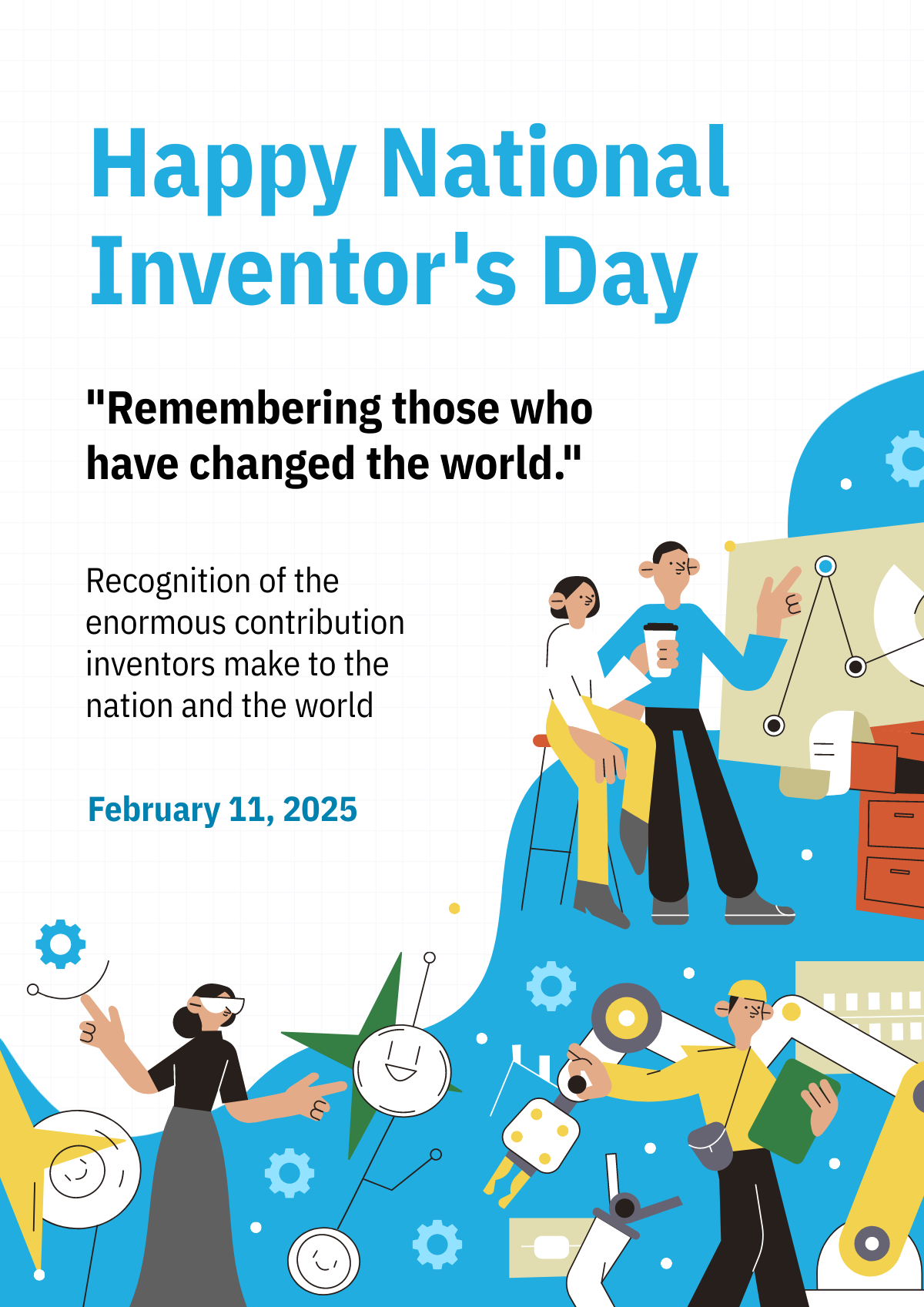 this is a poster celebrating inventors day for a piktochart article about contrast in design