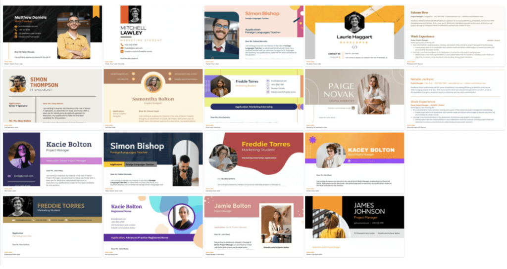 a selection of various cover letter templates from piktochart cover letter template gallery