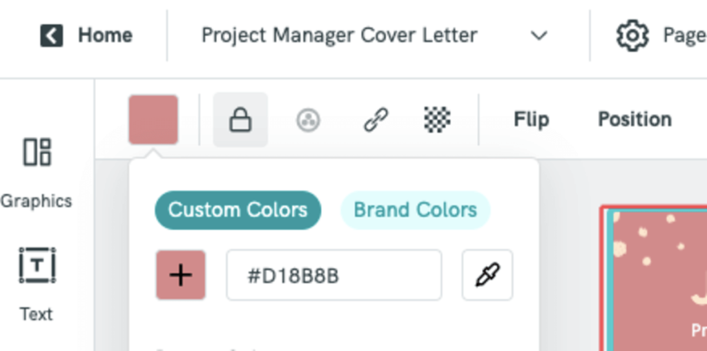 a screen capture from a design platform, the graphic shows options for changing colors on a template