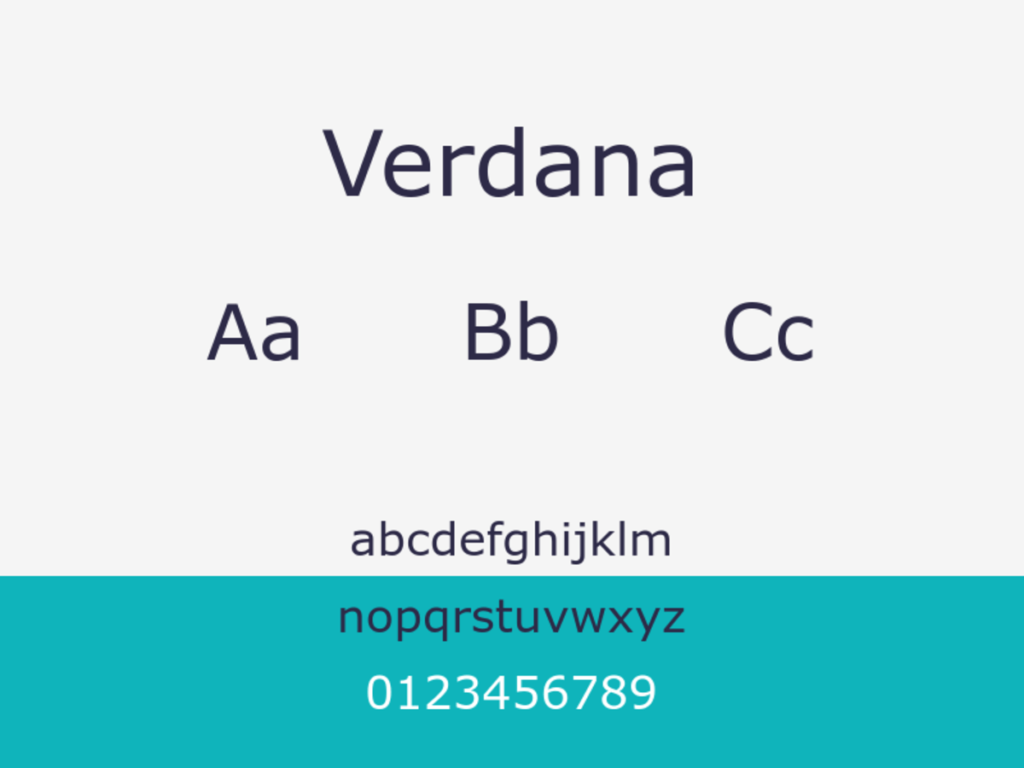verdana font sample: uppercase and lowercase alphabet and numerals