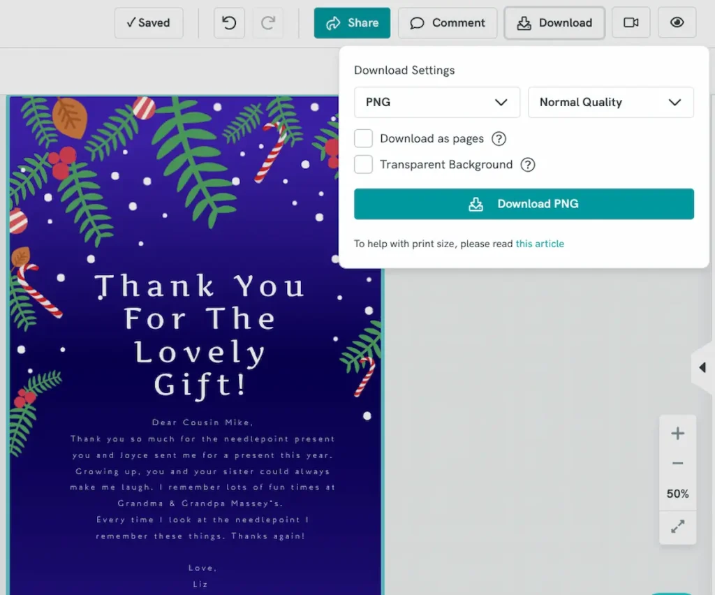 easy download thank you note piktochart