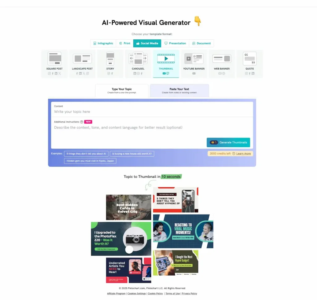 screenshot of Piktochart AI YouTube thumbnail generator