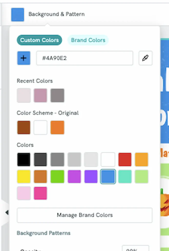 screenshot of change background colors piktochart
