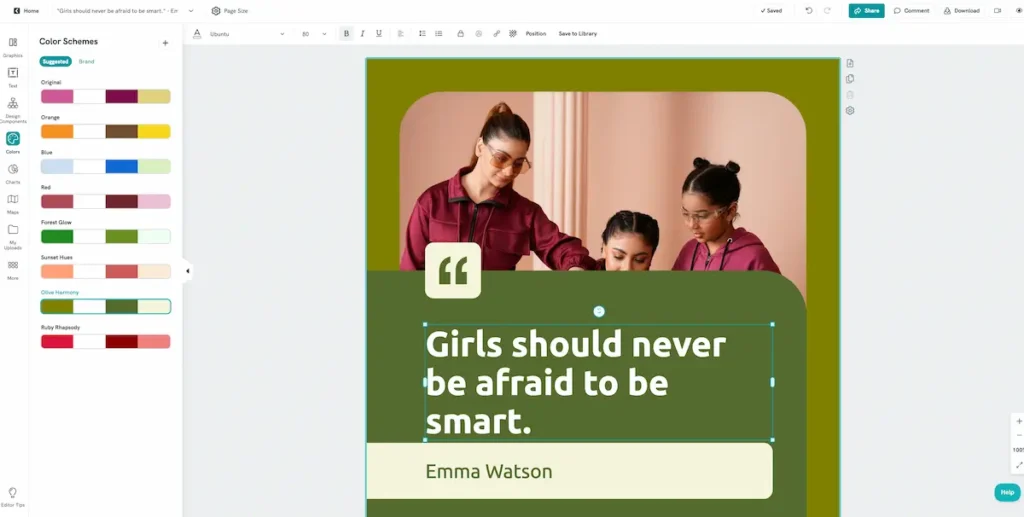 screenshot of piktochart ai quote generator step 3 customize template