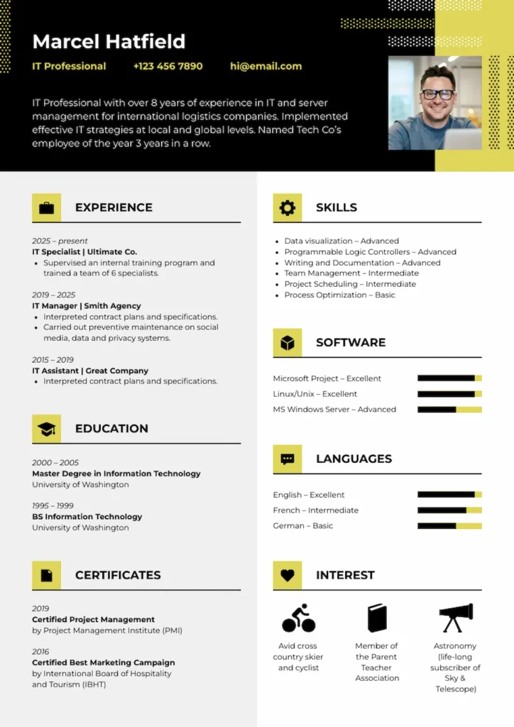 IT resume template with objective