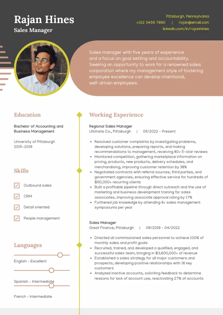modern resume template with objective