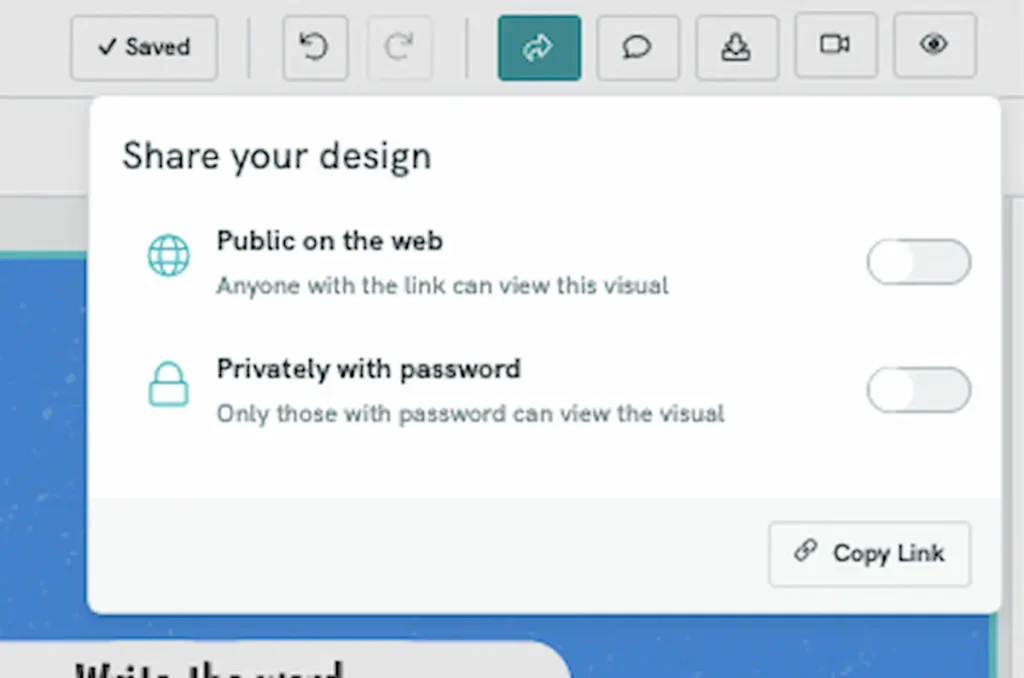 screenshot of share worksheet options piktochart