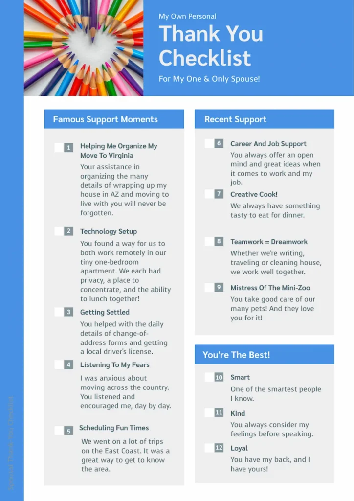 thank you checklist example