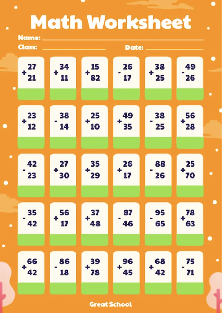 math worksheet vertical equations template by piktochart