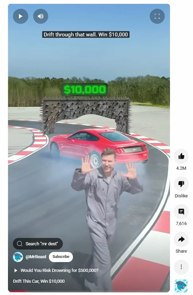 example of youtube short with a powerful hook - mr beast