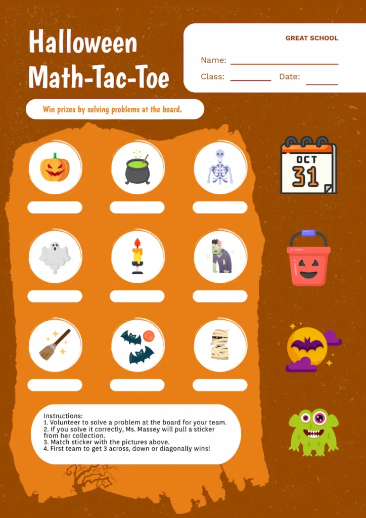 worksheet for gamification - match tac toe