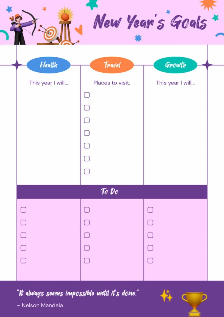 new years goals template