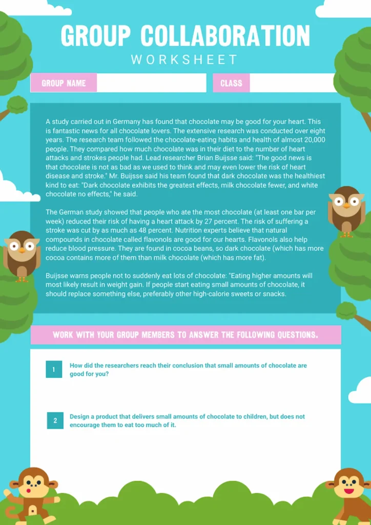a worksheet that encourages group critical thinking 
